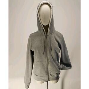 Sherpa Lined Hoodie Womens M Gray Zip Front Fleece Cozy Warm Jacket Casual y2K